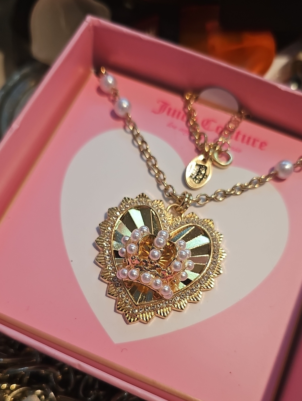 Juicy Couture Gold-Tone Heart Pendant Necklace with Pearl Accents